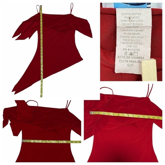 WEATHER Vane Solid Red Asymmetrical Cold Shoulder 3/4 Sleeve Tunic Blouse - Picture 12 of 12
